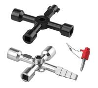 Stalora 2 pcs Clé Universelle Multifonction 4 Voies n Croix avec Têtes Triangle et Carrée, Outil Polyvalent pour Compteurs d'Eau, Armoires Électriques et Poubelles, Clé Pompier Portable