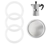 Stalora 3 Joints de Cafetière Italienne + 1 Filtre Aluminium, Joint Silicone Alimentaire de Rechange, Compatible Moka 6 Tasses 300ML, Accessoires pour Bialetti Moka Express et Modèles Similaires