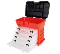 Stalwart Boîte à outils portable multifonction avec compartiment principal supérieur et 4 plateaux amovibles multi-compartiments Rouge 27,9 x 17,8 x 25,4 cm