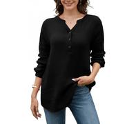 Stamain Chemisier Noir Femme Chic et Élégant Tunique décontractée à Manches Longues et col en V uni pour Femme Haut décontracté en Coton uni,3XL