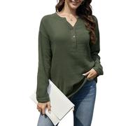 Stamain Chemisier Vert Kaki Femme Chic et Élégant Tunique décontractée à Manches Longues et col en V uni pour Femme Haut décontracté en Coton uni,4XL