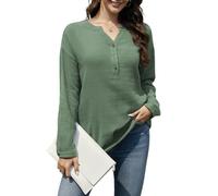 Stamain Chemisier Vert Sauge Femme Chic et Élégant Tunique décontractée à Manches Longues et col en V uni pour Femme Haut décontracté en Coton uni,M