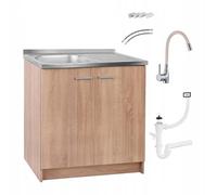 Stamar Armoire de cuisine - 80 cm - Chêne Sonoma - Mitigeur d'évier - Beige - Flexible - 46 cm de profondeur - Siphon élastique - Personnalisable