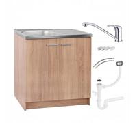 Stamar Armoire de cuisine - 80 cm - Chêne Sonoma - Robinet d'évier chromé - 46 cm de profondeur - Siphon prêt à monter - Personnalisable