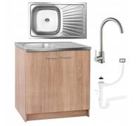 Stamar Armoire de cuisine - 80 cm - Chêne Sonoma - Robinet haut - Olive - 46 cm de profondeur - Siphon personnalisable