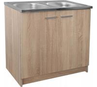 Stamar | Armoire de cuisine, avec évier 2 bacs, chêne Sonoma, 80 cm