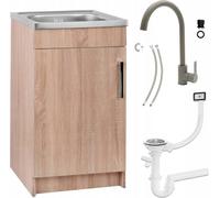 Stamar | Armoire de cuisine, avec évier, 50 cm, Chêne Sonoma, avec robinetterie et siphon