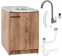Stamar | Armoire de cuisine, avec évier, 60 cm, chêne doré, avec robinetterie et siphon