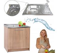 Stamar | Armoire de cuisine, avec évier, Debout, 80 cm, Chêne Sonoma, avec bande de protection Satin + siphon