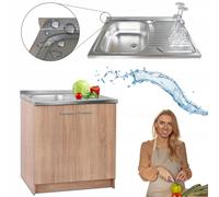 Stamar | Armoire de cuisine, avec évier, Debout, 80 cm, Sonoma, avec bande de protection Satin, siphon
