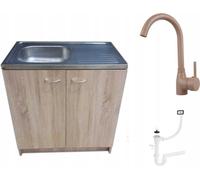 Stamar | Armoire de cuisine, avec évier et robinetterie, armoire basse de cuisine, Chêne Sonoma, 80 cm, avec siphon