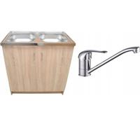 Stamar | Armoire de cuisine - avec évier - robinetterie - meubles bas de cuisine - 80 cm - chêne Sonoma - robinetterie tournante