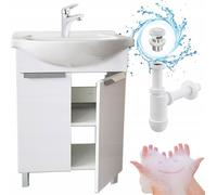 Stamar | Armoire de salle de bains - avec 60 cm - lavabo en céramique - blanc - robinetterie chromée et syphon