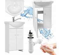 Stamar | Armoire de salle de bains, avec lavabo, 50 cm, blanc, armoire au sol, robinet pivotant, siphon