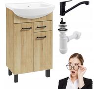 Stamar | Armoire de salle de bains avec lavabo - 50 cm hêtre - avec tiroir - noir robinetterie rotative siphon