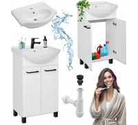 Stamar | Armoire de salle de bains, avec lavabo, 51 cm, avec robinetterie et siphon, détails noirs