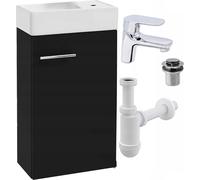 Stamar | Armoire de salle de bains, avec lavabo, armoire basse murale noire, avec lavabo, 40 cm, avec robinetterie et siphon, clic clac