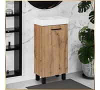 Stamar | Armoire de salle de bains, avec lavabo, support armoire de toilette, 40 cm, avec robinetterie et siphon, chêne Wotan