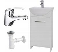 Stamar | Armoire de salle de bains, blanc, avec lavabo, 45 cm, avec robinetterie et siphon