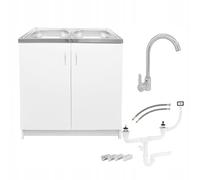 Stamar Armoire d'évier de cuisine - 80 cm - Blanc - 2 chambres - Ensemble flexible - 49 cm de profondeur - Avec siphon élastique - Prêt à monter - XXL