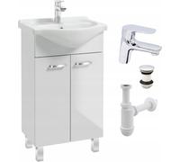 Stamar | Ensemble commode de salle de bains blanche au sol, 50 cm, avec lavabo brillant, robinetterie Sigma