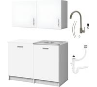 Stamar | Ensemble de meubles de cuisine - 120 cm - Blanc - Pratique avec évier et robinetterie haute pression