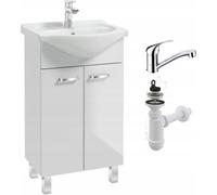 Stamar | Ensemble de meubles de salle de bains blancs au sol, 50 cm, avec lavabo brillant et robinet rotatif