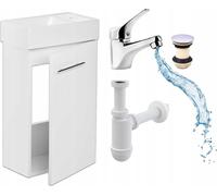 Stamar | Etagère murale blanche, avec lavabo, pour la salle de bains, 50 cm, robinetterie Click-Clack, siphon