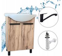 Stamar | Le stand - armoire de salle de bains en Golden Oak - avec lavabo 60 cm - robinetterie rotative et siphon
