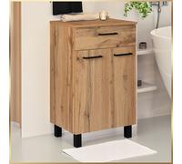 Stamar | Meuble bas de salle de bains, Commode moderne sur pied pour lavabo, armoire de salle de bains, 50 cm, chêne Wotan