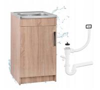 STAMAR Meuble sous Évier 50 cm Chêne Sonoma + Évier Inox + Siphon LV - 50x40x82 cm