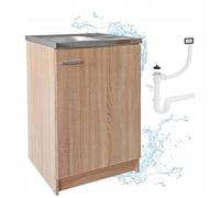 STAMAR Meuble sous Évier 60 cm Chêne Sonoma + Évier Inox + Siphon LV - 60x60x85 cm