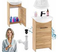 Stamar | Meuble sous-vasque, avec lavabo, chêne doré, 47 cm, robinetterie clic-clac, noir, syphon