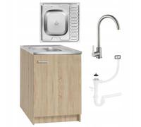 Stamar Sonoma Armoire d'évier de cuisine 60 cm avec robinet et siphon lave-vaisselle prêt à monter