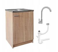 Stamar Sonoma Armoire d'évier de cuisine 60 cm avec robinet et siphon lave-vaisselle prêt à monter