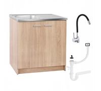 STAMAR Sonoma Armoire d'évier de cuisine 80 cm avec égouttoir Noir Élastique XXL 46 cm de profondeur Siphon lave-vaisselle Prêt à monter