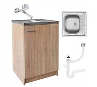 STAMAR Sonoma Deante Armoire d'évier de cuisine 60 x 60 cm - Robinet mural complet chromé - Siphon - Lave-vaisselle - Prêt à monter