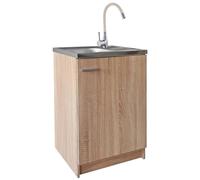 Stamar Sonoma - Évier de cuisine compact à 1 compartiment et évier en acier inoxydable - Meuble sous évier de cuisine - 60 cm de profondeur - Siphon prêt à monter