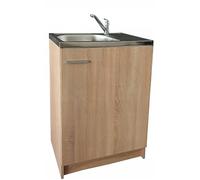 Stamar Sonoma - Évier de cuisine compact à 1 compartiment et évier en acier inoxydable - Meuble sous évier de cuisine - 60 cm de profondeur - Siphon prêt à monter