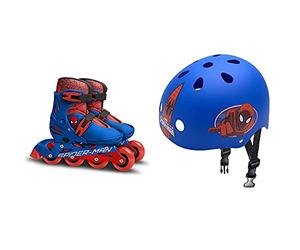 STAMP - Roller 4 Roues - Taille Ajustable 30-33 - Spiderman & Casque Skate Spiderman Marvel Skateboard, SM250102, Blue, 53-57 cm de Tour de tête
