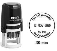 Stamp Self Inking COLOP R30 ronde personnalisée en caoutchouc avec la date Personalized Bureau Stamper - Dater Stamp - Black Ink