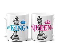 STAMPATEK Tasses de couple Lui et elle Idées cadeaux Saint Valentin, King et Queen, Roi et reine, Cadeau pour les jeunes mariés, copains, amoureux, Petit déjeuner