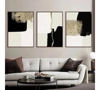 Stampe Su Tela Minimaliste Astratte In Nero, Oro E Beige, Per La Decorazione Della Parete Del Soggiorno. 40X60Cmx3Pcs Sans Cadre
