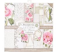 Stamperia Bloc Papier Scrap double Face 10 feuilles 30,5x30,5 (12"x12") - Lettres et fleurs rose, vert. SBBL22