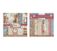 Stamperia International Bloc de papier double face Motif bibliothèque vintage 20,3 x 20,3 cm + bloc de papier double face 20,3 x 20,3 cm