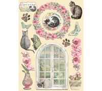 Stamperia International KFT Stamperia Orchidées et chats Multicolore Format A5 14,7 x 20,8 cm