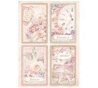 Stamperia International KFT Stamperia Romance Forever Lot de 4 Cartes en Papier de Riz A4, Multicolore