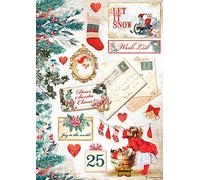 Stamperia International - Papier de Riz - Cartes de Noël Romantique - Let It Snow, Rouge, Vert, A4 DFSA4614