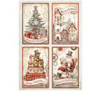 Stamperia, Lot de 4 cartes en papier de riz de Noël