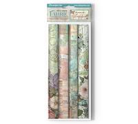 Stamperia - Lot de 4 feuilles de tissu cm 30 x 30 cm - Wonderland - Multicolore - Tissu décoratif - Carré - 30 cm x 30 cm